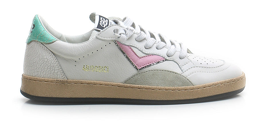 SNEAKERS IN PELLE BIANCO ACQUA ROSA
