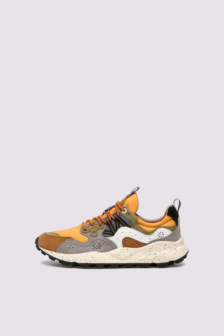 SNEAKERS IN TESSUTO E PELLE BROWN MUSTARD