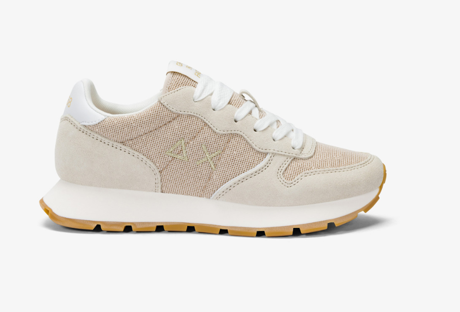 SNEAKERS IN TESSUTO E PELLE ORO