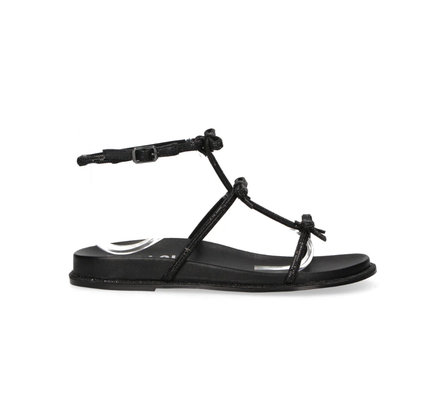 SANDALO IN PELLE E STRASS NERO