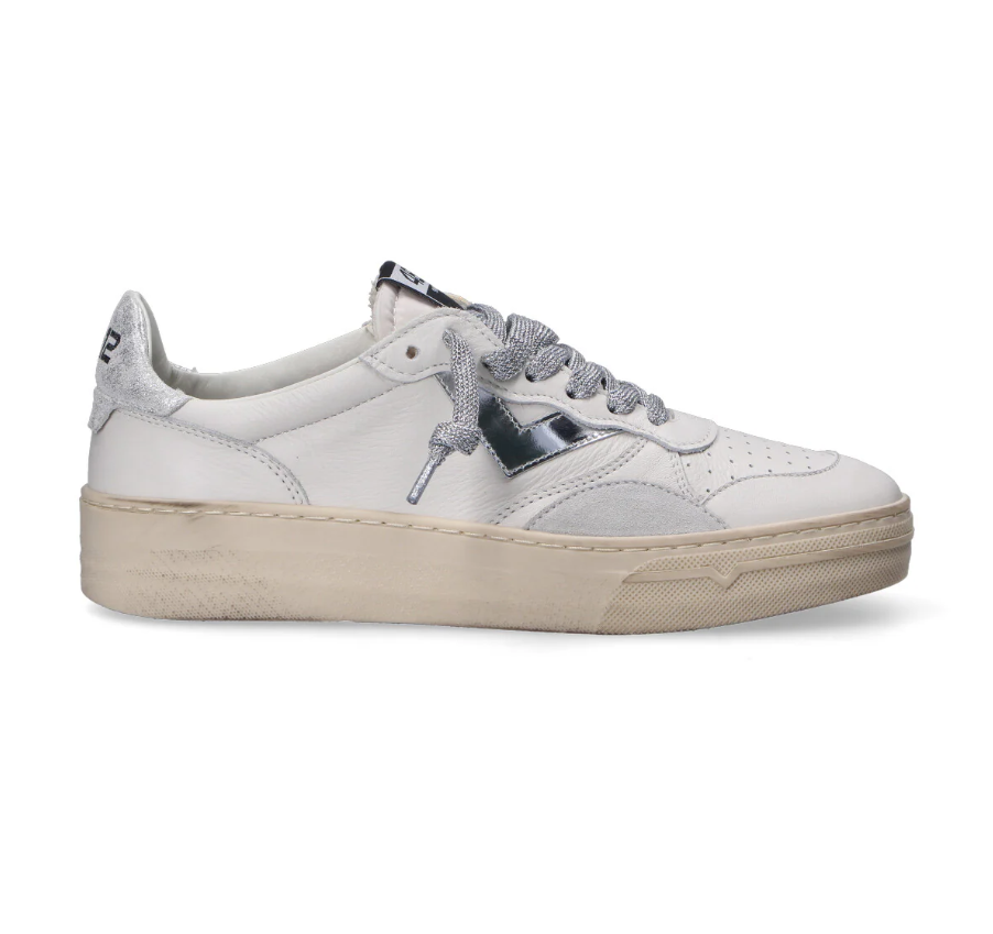 SNEAKERS IN PELLE BIANCO ARGENTO