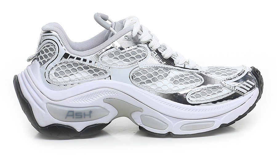 SNEAKERS IN PELLE E TESSUTO SILVER