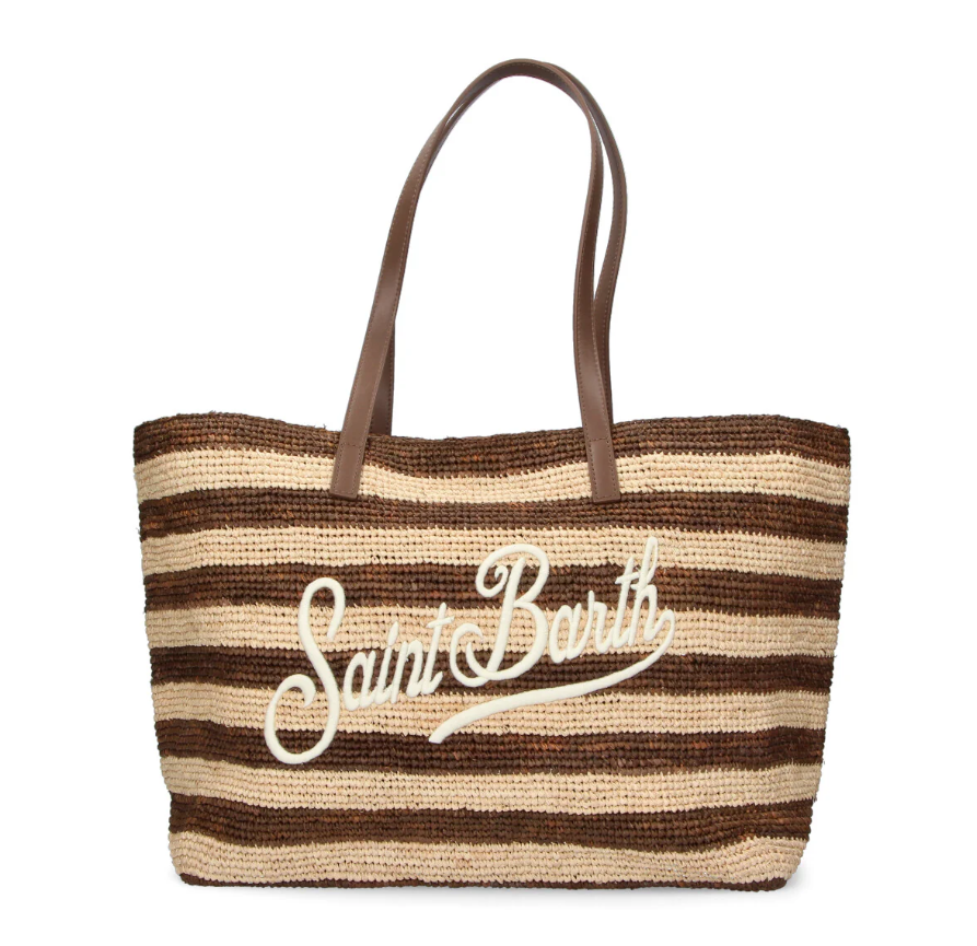 BORSA IN RAFFIA RIGHE MARRONE