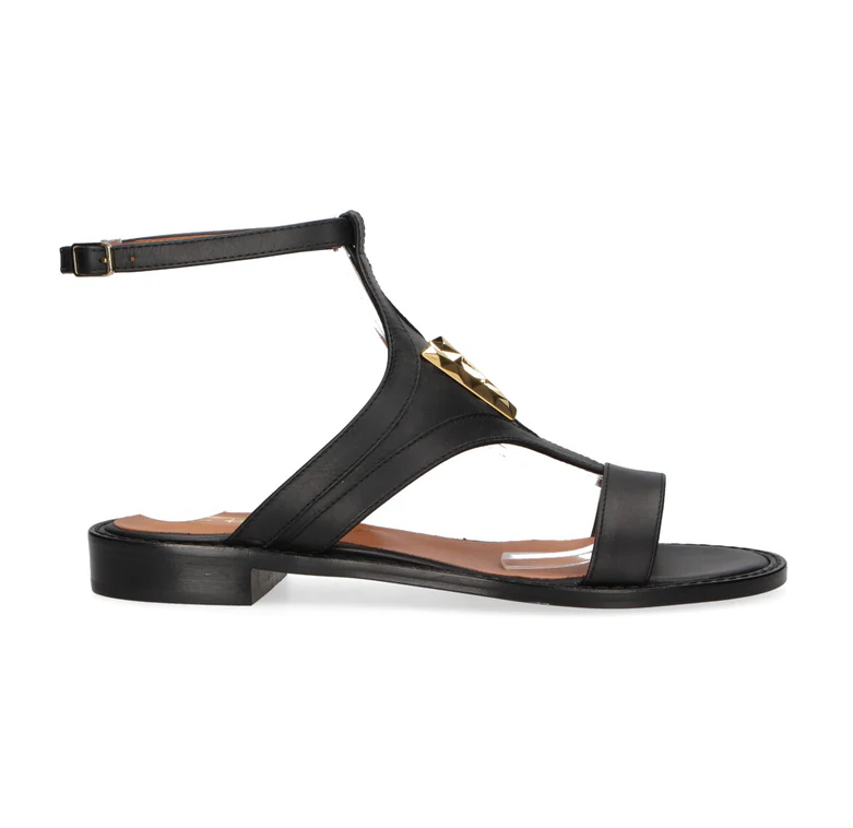 SANDALO IN PELLE BLACK CON V