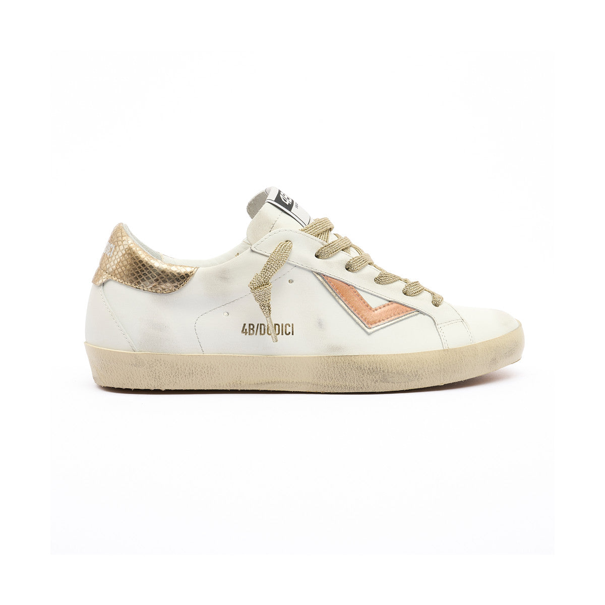 SNEAKERS IN PELLE BIANCO BRONZO