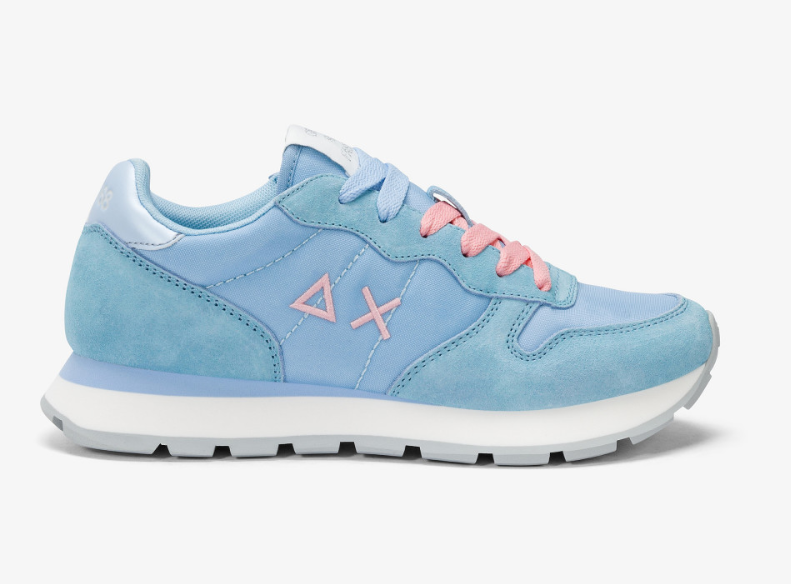 SNEAKERS IN TESSUTO E PELLE AZZURRO
