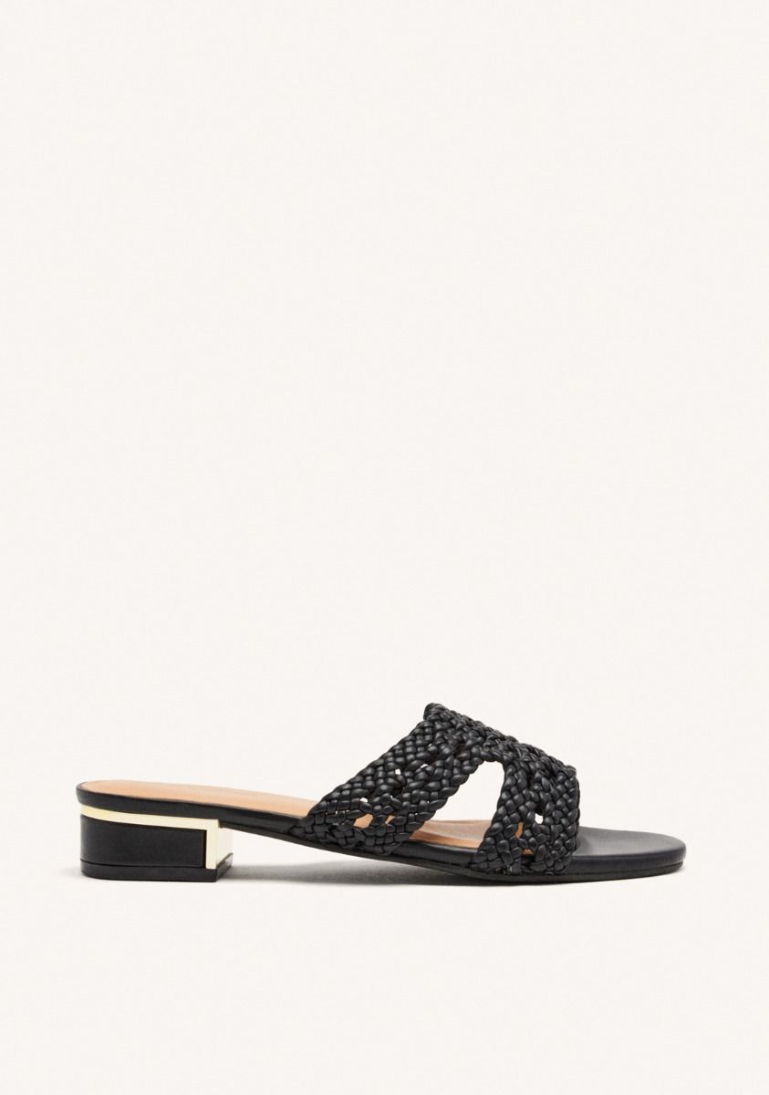 CIABATTA TACCO IN PELLE INTRECCIATA NERA