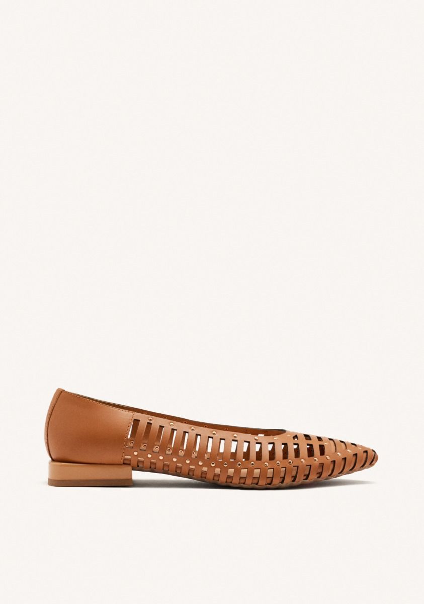 BALLERINA BASSA IN PELLE CAMMELLO