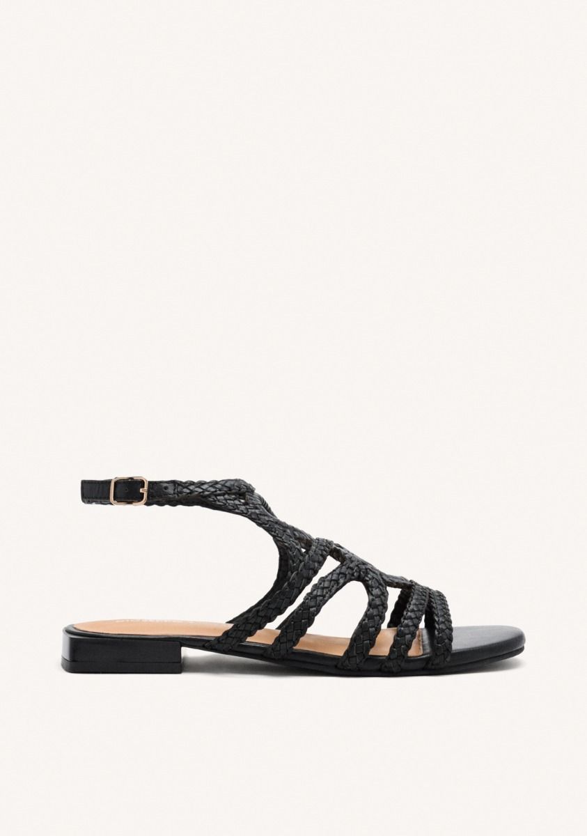 SANDALO BASSO IN PELLE INTRECCIATA NERO