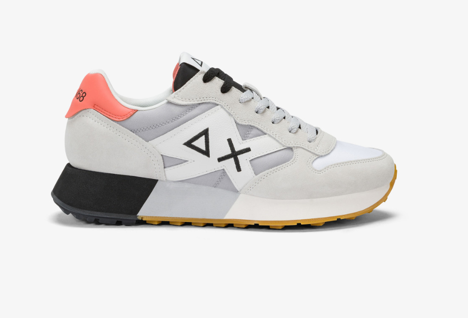 SNEAKERS IN TESSUTO E PELLE BIANCO GRIGIO