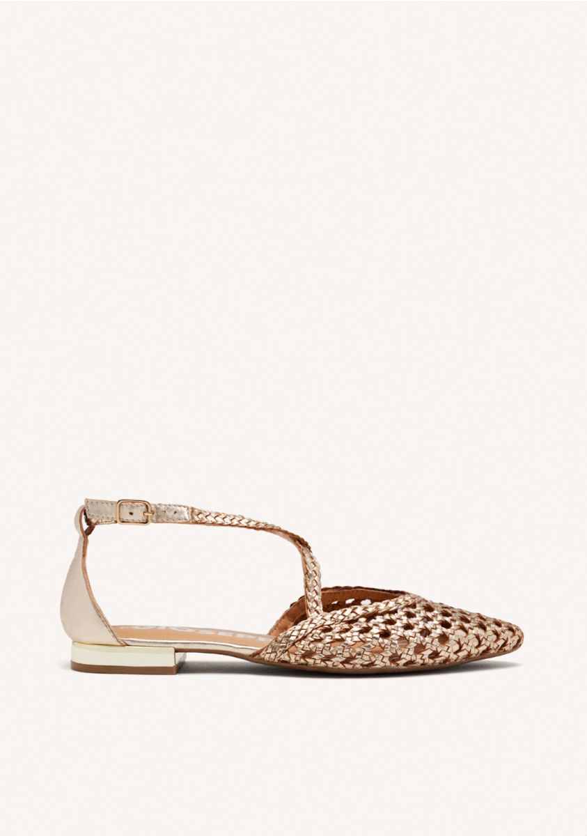 BALLERINA BASSA IN PELLE PLATINO