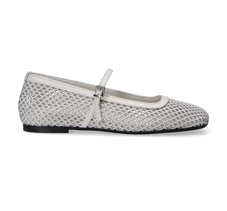 BALLERINA IN PELLE FORATA CON CINTURINO BIANCO