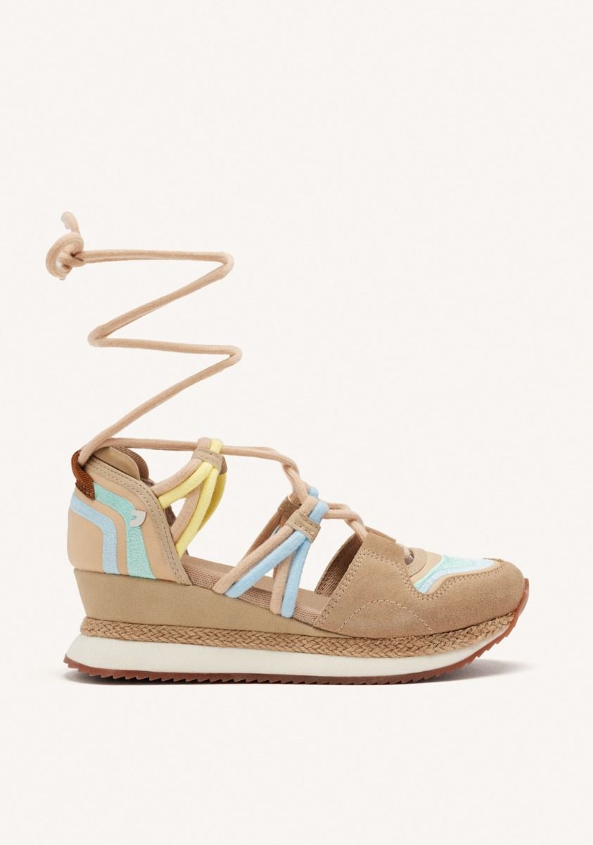 SNEAKERS TESSUTO E PELLE BEIGE