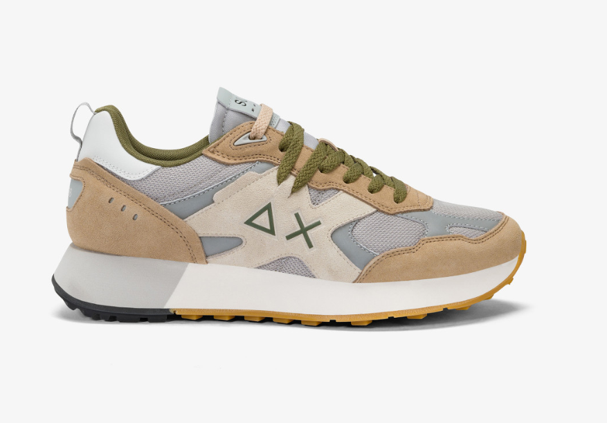SNEAKERS IN TESSUTO E PELLE BEIGE