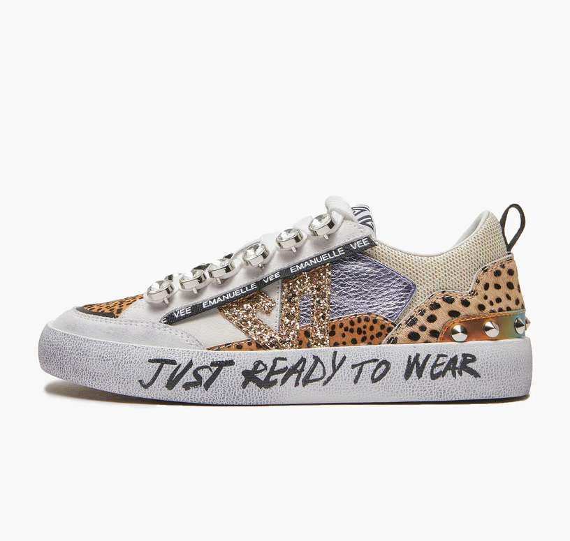 SNEAKERS IN PELLE CON APPLICAZIONI BEIGE
