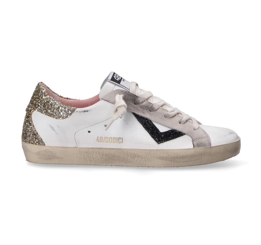 SNEAKERS IN PELLE BIANCO ORO NERO