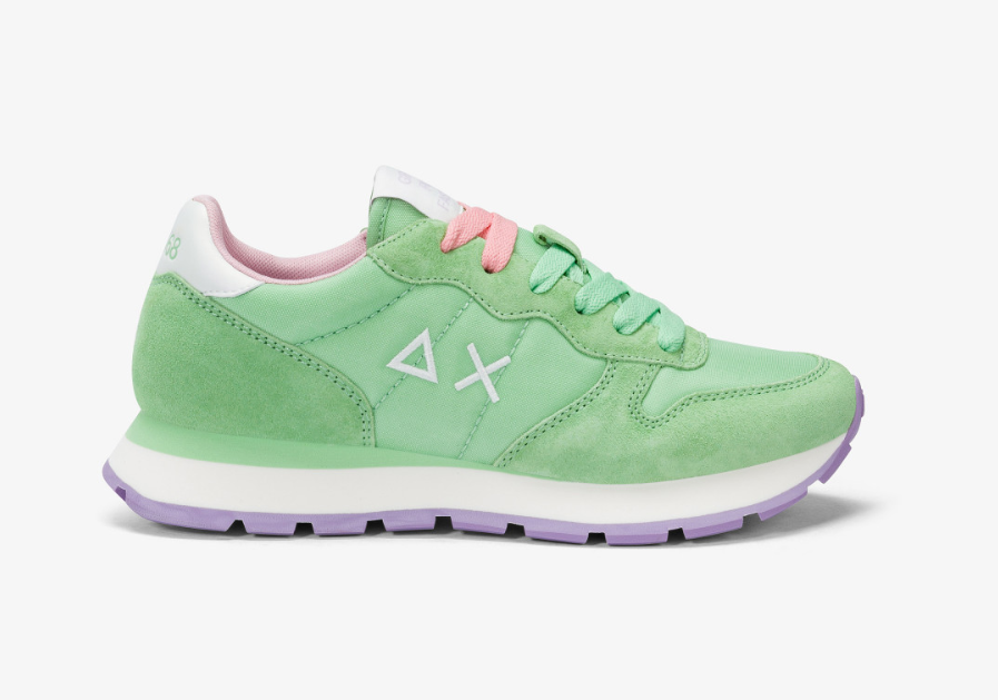 SNEAKERS IN TESSUTO E PELLE VERDE