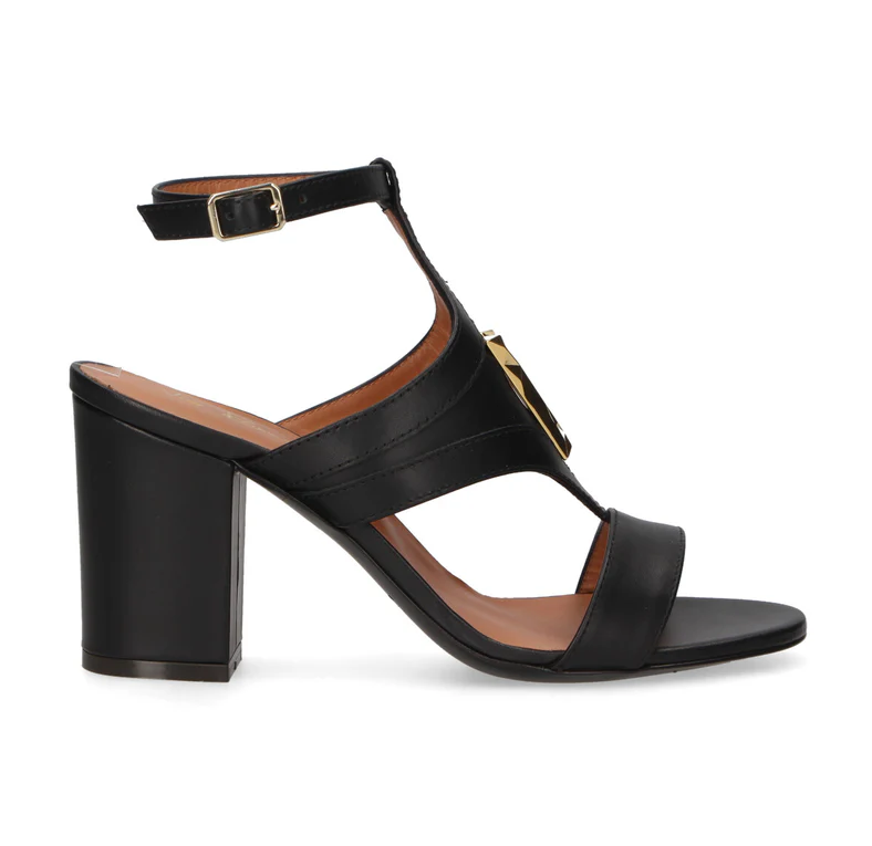 SANDALO IN PELLE BLACK CON V