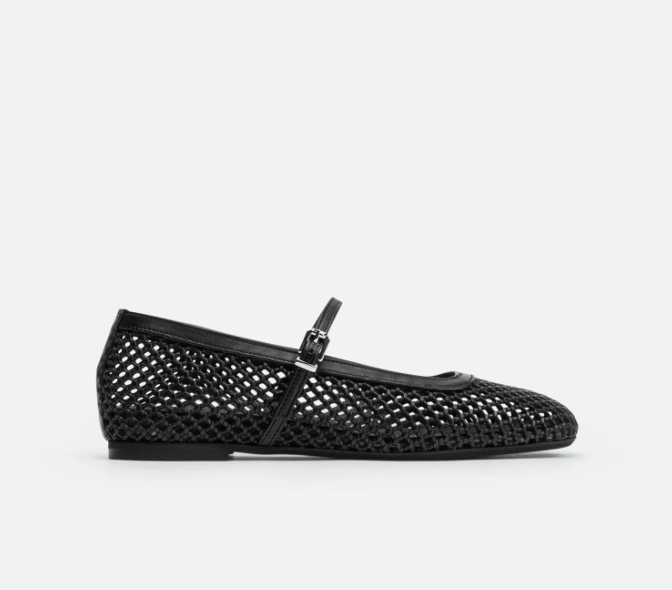 BALLERINA IN PELLE FORATA CON CINTURINO NERA