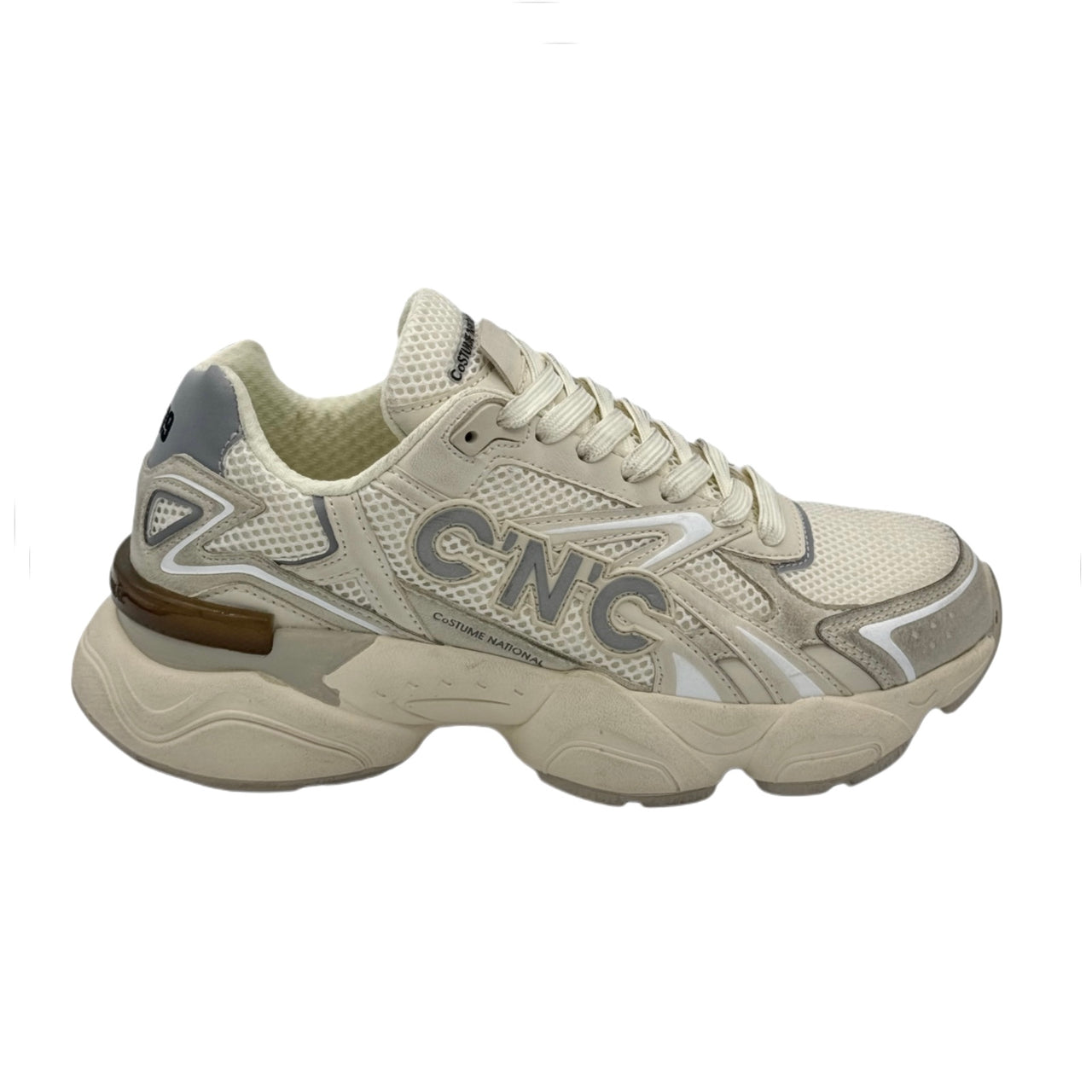 SNEAKERS IN TESSUTO E PELLE BIANCO