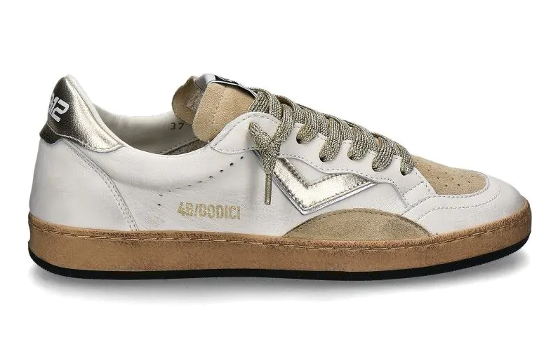 SNEAKERS IN PELLE BIANCO CHAMPAGNE ORO
