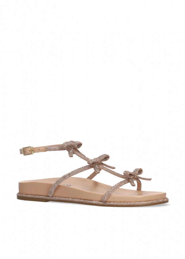SANDALO IN PELLE E STRASS NUDE